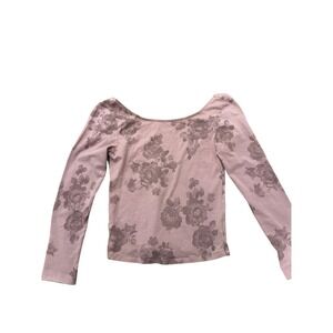 American Eagle Cotton Stretch‎ Floral Scoop Neck Crop Top Women's XS Pink